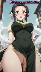 1girls ai_generated anime anime_style architecture armlet ass_visible_through_thighs bare_shoulders black_dress black_hair blue_sky blush breasts building bust busty china_dress chinese_clothes cleavage cleavage_cutout cleft_of_venus clothing_cutout cloud covered_navel covered_nipples cowboy_shot day dress earrings embarrassed exhibitionism female female_focus female_only flower flowers forehead from_below green_dress green_eyes hair_flower hair_ornament hentai impossible_dress innie_pussy jewelry labia labia_majora large_breasts lips looking_at_viewer looking_down natsuyoru no_panties non-asian open_mouth ost_horai outdoors paipan pelvic_curtain public_indecency pussy shawl side_slit sidelocks sky sleeveless sleeveless_dress solo solo_female standing sweatdrop tate_no_yuusha_no_nariagari taut_dress teeth the_rising_of_the_shield_hero thighs town uncensored upper_teeth_only vagina voluptuous voluptuous_female