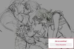 1boy1girl 1girl1boy anya_(mouthwashing) clowntein cowgirl_position cowgirl_position curly_(mouthwashing) kissing kissing mouthwashing perky_breasts perky_nipples riding sketch small_breasts tongue_out