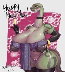 anthro armwear bangle big_breasts bimbo blush breasts clothing container cup drinking_glass elbow_gloves female genitals glass glass_container glass_cup gloves handwear hi_res huge_breasts jewelry leggings legwear nipples plankboy pussy reptile scalie snake solo wine_glass