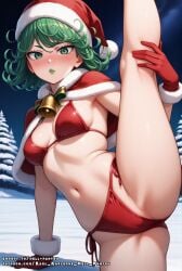 ai_generated female female green_eyes green_hair green_lipstick hell-pantsu jingle_bell lips lipstick medium_breasts one-punch_man solo tatsumaki