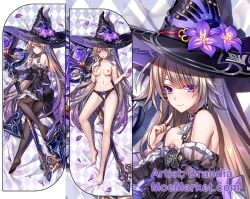 black_choker breasts choker dakimakura_(medium) detached_sleeves female grandia_koori hat herta_(honkai:_star_rail) honkai:_star_rail honkai_(series) long_hair medium_breasts pantyhose purple_eyes