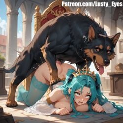 ahe_gao ai_generated blue_hair blue_legwear doggy_style lusty_eyes princess stockings wolf zoophilia