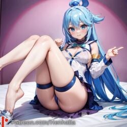 1girls ai_generated aqua_(konosuba) aqua_eyes aqua_hair big_breasts breasts dress girls_only henhalla kono_subarashii_sekai_ni_shukufuku_wo! solo solo_female young younger_female