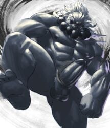 abs akuma balls bara battle_demon biceps big_balls big_penis capcom erection male male_nipples male_only manly muscular_male nipples nude pecs penis street_fighter