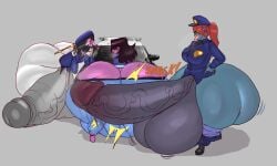 bending_over bulge_through_clothing deltarune femboy flamingsanity futanari grinding hyper hyper_ass hyper_balls hyper_bulge hyper_penis imminent_sex mettaton mettaton_ex pants_down police_uniform susie_(deltarune) tagme tight_clothing undertale undyne