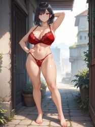 ai_generated ass big_breasts black_hair isogil my_hero_academia red_bra red_thong red_underwear sexy_pose thighs yui_kodai