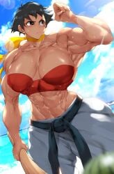 2d beach black_hair busty capcom female female_focus fit fit_female hourglass_figure jin_jin makoto_(street_fighter) muscles muscular muscular_female short_hair street_fighter street_fighter_iii tagme tomboy wide_hips