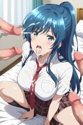 ai_generated cum cum_in_mouth cum_on_face facial jaku-chara_tomozaki-kun minami_nanami school_uniform