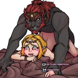 bed bedroom bimbo dark-skinned_male dark_skin doggy_style dominant_male female femsub ganon ganondorf ganondorf_(tears_of_the_kingdom) gerudo heart-shaped_pupils hylian hylian_ears indoors interracial light-skinned_female light_skin male male/female maledom naked_female princess_zelda romiafterhrs rough_sex straight submissive_female tears_of_the_kingdom villain_on_heroine zelda_(breath_of_the_wild) zelda_(tears_of_the_kingdom)