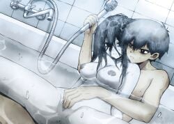 1boy anus bags_under_eyes bathtub breasts colored_skin commentary completely_nude cosplay dutch_angle english_commentary female fingering fingering_from_behind floating_breasts hair_between_eyes hero_(headspace)_(omori) hero_(omori) holding holding_shower_head mari_(omori) medium_breasts nipples nude omori partially_submerged pussy shower_head spread_legs straight the_ring vegasvat1 wet white_skin yamamura_sadako yamamura_sadako_(cosplay)