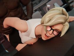 3d blonde_female blonde_hair dark-skinned_male dark_skin doggy_style interracial mercy overwatch piroguh