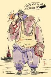 2:3 anthro bellhop belly blood bodily_fluids clothing deadlock doorman_(deadlock) duo eulipotyphlan fingerless_gloves fur gloves group gun handwear haplorhine hat hat_over_eyes headgear headwear hi_res human krill_(deadlock) luckygoblynn male mammal mo_(deadlock) mole_(animal) monkey musclegut muscular pink_nose primate ranged_weapon shirt shooting tank_top thick_arms topwear trio valve weapon white_body white_fur