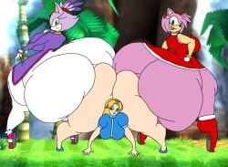 3girls amateur_artist amy_rose ass_to_ass blaze_the_cat edit hyper hyper_ass maria_robotnik sonic_(series) sonic_the_hedgehog_(series)