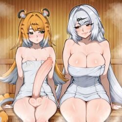 1futa 1futa1girl 1girl1futa 1girls 2girls ahe_gao ai_generated ass blonde_hair breasts cat_ears cat_tail cleavage excessive_cum fellatio female full-package_futa full_face_blush futa_on_female futanari green_eyes head_grab heart-shaped_pupils imminent_sex ju_fufu ju_fufu_(zenless_zone_zero) large_breasts penis pussy sauna sauna_sex size_difference small_breasts smirk stable_diffusion steam steaming_body steamy_breath steamy_penis steamy_pussy swallowing swallowing_cum swallowing_penis_while_deepthroat tiger_ears tiger_girl tiger_tail towel white_hair yellow_eyes yixuan_(zenless_zone_zero) zenless_zone_zero