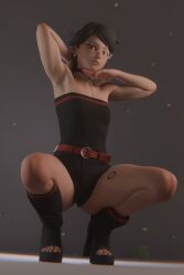 1girls armpits black_hair black_nails black_toenails boruto:_naruto_next_generations choker female glasses heels low-angle_view nail_polish naruto ninja red_eyes sarada_uchiha solo thick_thighs thighs