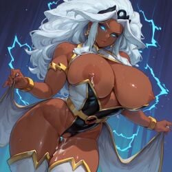 1girls ai_generated big_breasts bottomless breasts brown_skin c.c.leah huge_breasts lactation marvel marvel_comics marvel_tokon:_fighting_souls nipples open_clothes open_topwear pussy pussy_ejaculation pussy_juice_string solo solo_female solo_focus storm_(x-men) superhero superheroine thick_thighs thighhighs vagina vaginal_fluids vaginal_juices wet wet_pussy white_hair x-me