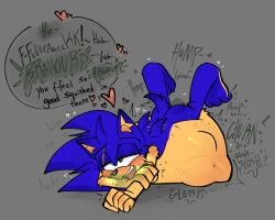 after_vore anthro barefoot belly big_belly burping dialogue digestion_noises duo feet hi_res humping humping_belly male male_pred nude oogletvoidlet oral_vore same_size_vore sega sonic_(series) sonic_the_hedgehog sonic_the_hedgehog_(series) speech_bubble stomach_bulge vore