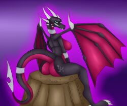 activision anthro ass black_body breasts collar cynder dragon european_mythology female horn looking_back membrane_(anatomy) membranous_wings mythological_creature mythological_scalie mythology nipples non-mammal_breasts rorrek scales scalie sharp_teeth solo spyro_the_dragon tail teeth western_dragon wings