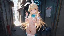 ai_female ai_generated asuma_toki blonde_hair blue_archive blue_eyes breasts bunny_ears color colored female hell-pantsu hi_res medium_breasts nipples perfect_body pussy toki_(blue_archive) toki_(bunny)_(blue_archive)