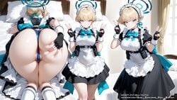ai_female ai_generated anus_peek ass ass_focus ass_grab asuma_toki blonde_hair blue_archive blue_eyes breasts color colored female hell-pantsu hi_res maid maid_uniform medium_breasts panties perfect_body toki_(blue_archive)