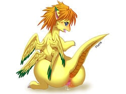 blush censored dragon female flammie flucra pussy pussy_juice scalie secret_of_mana solo white_background wings