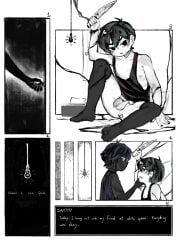 black_hair gay gay_sex hateful_glare knife male male_only nightshade omori omori_(character) painted_nails pale_skin phimosis psychokokuon stockings stranger_(omori) tied_up younger younger_male