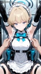 ai_female ai_generated armpits asuma_toki blonde_hair blue_archive blue_eyes breasts color colored female hell-pantsu hi_res medium_breasts perfect_body toki_(blue_archive) toki_(bunny)_(blue_archive)