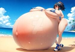 1girls ai_generated beach bikini blue_bikini exposed_pregnant_belly female female_focus female_only hoyoverse hyper_pregnancy light-skinned_female light_skin mihoyo mihoyo_technology_(shanghai)_co._ltd. new_eridu_public_security pregnant pregnant_belly pregnant_female solo solo_female solo_focus zenless_zone_zero zhu_yuan