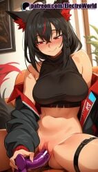 1girls 2025 ai_generated anal animal_ears artist_name bare_shoulders big_breasts big_chest black_hair blush bottomless breasts bust busty chest clitoral_hood clitoris dildo electroworld exposed_pussy female hi_res high_quality high_resolution highres hololive hololive_japan jacket juicy_pussy kurokami_fubuki large_breasts multicolored_hair navel object_insertion patreon patreon_username pussy red_eyes sex_toy smile solo stable_diffusion streaked_hair tail thigh_strap tight_pussy vagina virtual_youtuber vtuber watermark