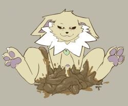 2020 brown_background brown_eyes claws dated ears_down eeveelution eyebrows feces feces_on_body feces_on_leg feces_on_penis feces_on_self feces_pile feral fur gem generation_1_pokemon genitals hyper_feces hyper_scat jolteon legs_up looking_at_viewer male male_pooping narrowed_eyes nintendo pawpads penis pivoted_ears pokemon pokemon_(species) pooping_on_floor raised_eyebrow ruff scat scatplay signature simple_background smile solo teeth toe_claws white_body white_fur yellow_body yellow_fur yoorik