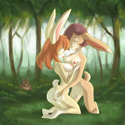 anthro big_breasts black_nose breast_grab breast_sucking breasts brown_hair bush canine color day devoid-kiss female fingering forest fur grass hair hi_res hiding incest kneeling lagomorph lelia nipples nude orange_hair outdoors pink_nose pussy rabbit siblings sister sisters skinny tree tulia voyeur wolf wood yuri