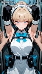 ai_female ai_generated armpits asuma_toki blonde_hair blue_archive blue_eyes breasts color colored female hell-pantsu hi_res medium_breasts perfect_body toki_(blue_archive) toki_(bunny)_(blue_archive)