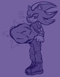 after_vore anthro balls belly big_belly clothed clothing dialogue genitals hi_res male male_pred oral_vore orangec1rcles same_size_vore sega shadow_the_hedgehog solo sonic_(series) sonic_the_hedgehog_(series) speech_bubble stomach_bulge vore