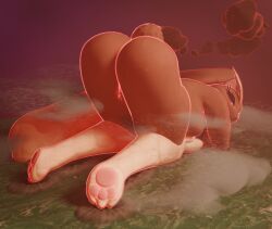 3d_(artwork) absurd_res anthro ass ass_up cloud destruction digital_media_(artwork) dynamax female game_freak generation_4_pokemon genitals growth hi_res lopunny macro nadinada nintendo paws pokemon pokemon_(species) pussy solo tail