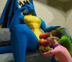 2_penises 3d_(artwork) anthro balls breasts claws collar collar_only digital_media_(artwork) diphallia diphallism dragon draykan_(character) erection fellatio female genitals group group_sex hair hand_on_balls hand_on_penis hi_res horn interspecies kobold kobold_dellarte kret low_poly male male/female male_penetrating multi_genitalia multi_penis mythological_creature mythological_scalie mythology nude open_mouth oral oral_penetration penetration penile penis reptile scalie sex simple_background size_difference tail threesome tik_tik tongue trio wings