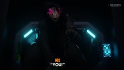 3d 3d_(artwork) dialogue genderswap_(mtf) glowing_eyes huge_breasts lizard lizard_girl lizard_humanoid monster monster_girl purple_eyes rule_63 rule_63 scp-682 scp_foundation sharp_claws sharp_fingernails sharp_teeth text text_bubble thez3nith