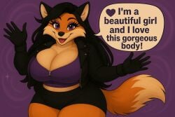 1girls after_transformation ai_generated anthro ass ass_expansion background_color_change big_ass big_breasts black_ears black_hair black_nose blouse brainwashing breast_expansion breasts busty chatgpt comic comic_page curvy curvy_body curvy_female curvy_figure deviantart dipstick_tail ears english_text eye_color_change eyelashes female fox fox_girl furry gender_transformation genderswap genderswap_(mtf) gloves hair_growth happy hypnosis jacket leather_jacket long_hair looking_at_viewer magic male male_to_female mtf_transformation open_smile orange_body orange_fur outfit_change page_5 personality_change purple_background purple_eyes purple_eyeshadow purple_topwear rule_63 sekaithefox skirt tail talking_to_viewer tan_fur text_bubble thicc thick_thighs thigh_expansion transformation two_tone_body two_tone_fur worldfan2020 zipper