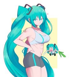 abs anime_girl annoyed_expression ass biceps chibi emmarrgus hand_on_waist hatsune_miku huge_breasts leek long_hair muscles pissed_off thick_thighs toned_arms