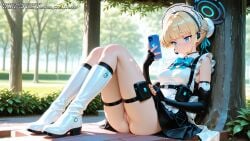 ai_female ai_generated asuma_toki blonde_hair blue_archive blue_eyes breasts color colored female hell-pantsu hi_res maid maid_uniform medium_breasts perfect_body pussy toki_(blue_archive)