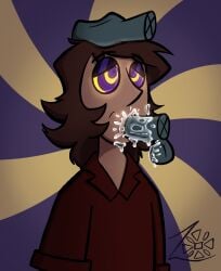 a_hat_in_time blowjob bodily_fluids brown_hair cum drool drooling ghost_dick ghost_hands glazed_eyes hypnosis hypnosis hypnotic_eyes lily-lilac male male_focus male_only prince_(ahit) purple_eyes yellow_eyes