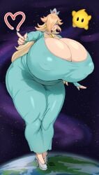 1girls big_breasts blonde_female blonde_hair blonde_hair_female bracelet cleavage cleavage_window commission crown dress earrings earth enormous_breasts gaikiken giantess gigantic_breasts hair_over_one_eye heart high_heels huge_breasts hyper_breasts jewelry long_hair looking_at_viewer luma mario_(series) massive_breasts nintendo nipple_bulge painted_nails planet pointing princess_rosalina rozendraws silver_crown solo solo_female space standing star-shaped_earrings stars super_mario_bros.