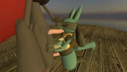 2015 3d anthro blue_fur canine closed_eyes duo erection fellatio fox fur garry's_mod grey_fur hair jackal lucario male mammal masturbation nintendo oral penis pokemon pokemon_(species) red_hair sex video_games yaoi zoroark