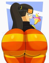 1girls 2021 absurd_res absurdres akari_(papa_louie) asian asian_female ass ass_focus back_view banana big_ass clothed donut female female_only flipline_studios goggles goggles_on_head half-closed_eyes happy headgear heart huge_ass innuendo jacket looking_at_viewer looking_back papa_louie ponytail ponytail_holder presenting presenting_hindquarters simple_background smile solo striped_pants suggestive vogspierk voluptuous voluptuous_female yellow_ponytail_holder
