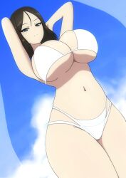 1girls armpits arms_behind_head big_breasts bikini blue_eyes breasts brown_hair bukkuri busty cleavage curvy female female_only from_below girls_und_panzer hi_res highres large_breasts legs long_hair navel nonna nonna_(girls_und_panzer) pose posing seductive seductive_look seductive_smile sensual sexy sexy_armpits sexy_pose sideboob smile solo source_request swimsuit thick_thighs thighs underboob voluptuous white_bikini