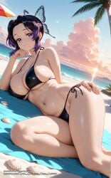 ai_female ai_generated big_breasts bikini black_hair butterfly_hair_ornament color colored demon_slayer female hell-pantsu hi_res kimetsu_no_yaiba kochou_shinobu multicolored_hair purple_eyes purple_hair