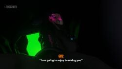 3d 3d_(artwork) dialogue genderswap_(mtf) glowing_eyes huge_breasts lizard lizard_girl lizard_humanoid monster monster_girl purple_eyes rule_63 rule_63 scp-682 scp_foundation sharp_claws sharp_fingernails sharp_teeth text text_bubble thez3nith