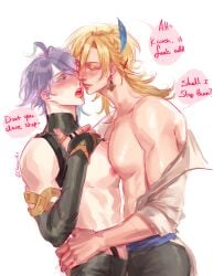 alhaitham_(genshin_impact) angle breasts genshin_impact kaveh_(genshin_impact) kavetham male male_only manboobs muscular nipple_play nipples undressing yaoi