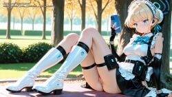ai_female ai_generated asuma_toki blonde_hair blue_archive blue_eyes breasts color colored female hell-pantsu hi_res maid maid_uniform medium_breasts perfect_body pussy toki_(blue_archive)