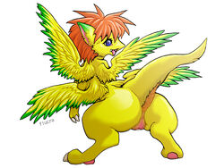 censored dragon female flammie flucra pussy scalie secret_of_mana solo white_background wings