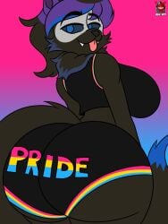 1girls anthro ass booty clothed cowboy_shot female female_only furaffinity furaffinity_link furry isaiahtse lgbt_pride looking_back pansexual_pride_colors pride pride_color_clothing pride_colors pride_month solo tongue tongue_out vash_art werewolf